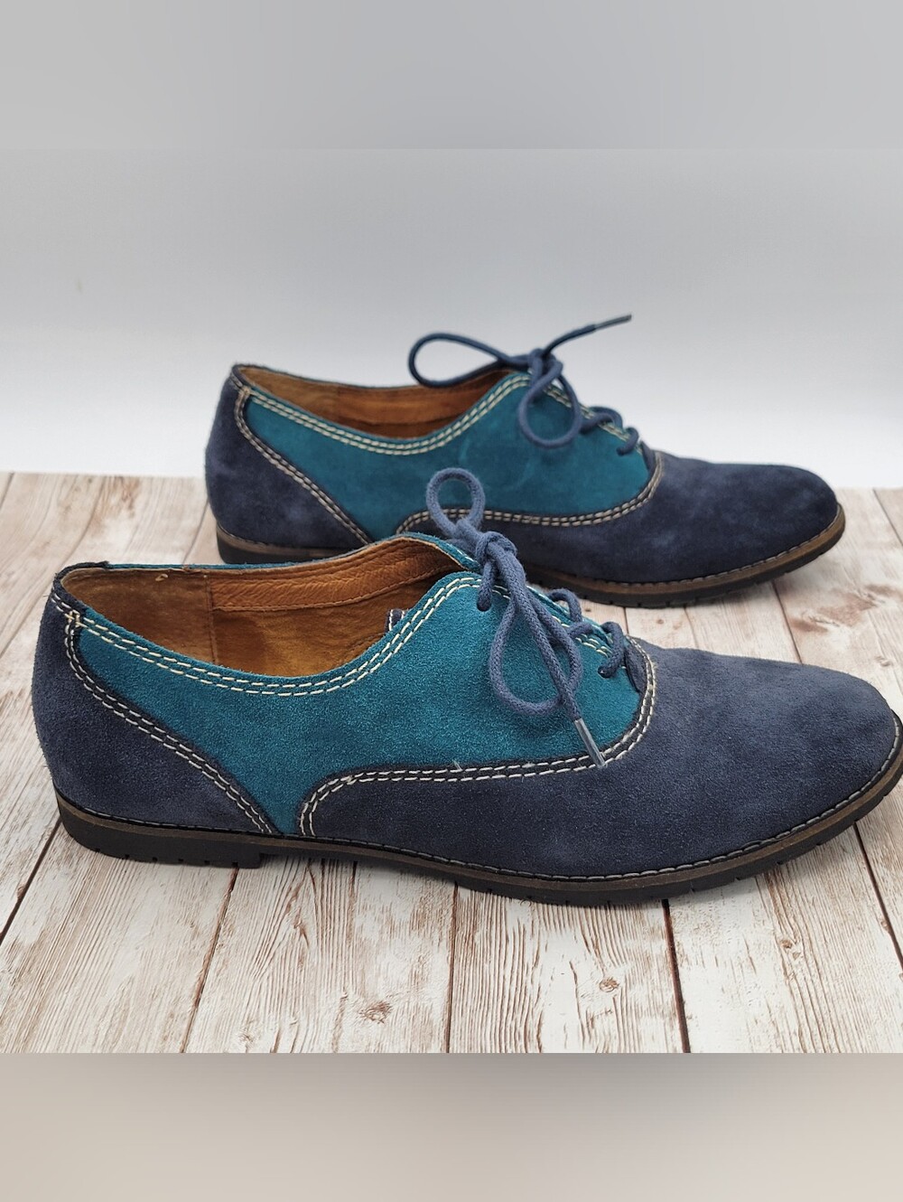 Sofft Alexandra Suede 2 Tone Oxford Shoes Teal Navy Size 8 8M Leather - Picture 6 of 11